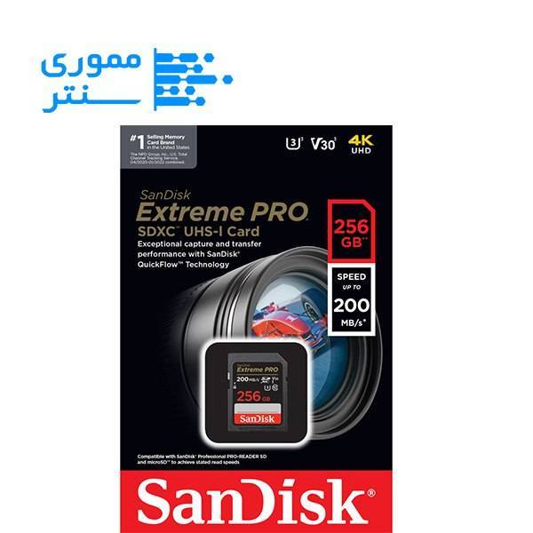 کارت حافظه SDXC سندیسک مدل Extreme Pro ظرفیت 256 گیگابایت سرعت 200MB/s کلاس 10 استاندارد UHS-I U3 V30